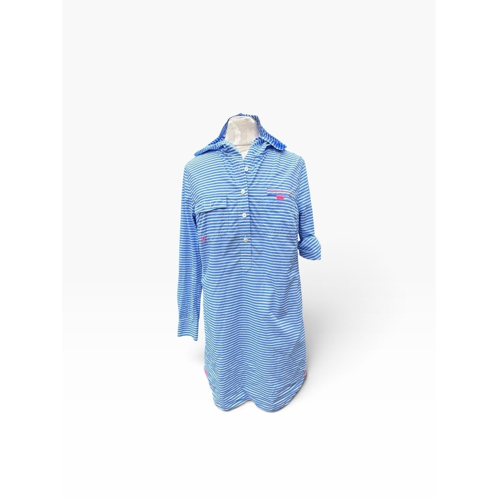 Vineyard Vines Performance 2 Striped Marigot Harbor Shirt Dress Hood Nautical